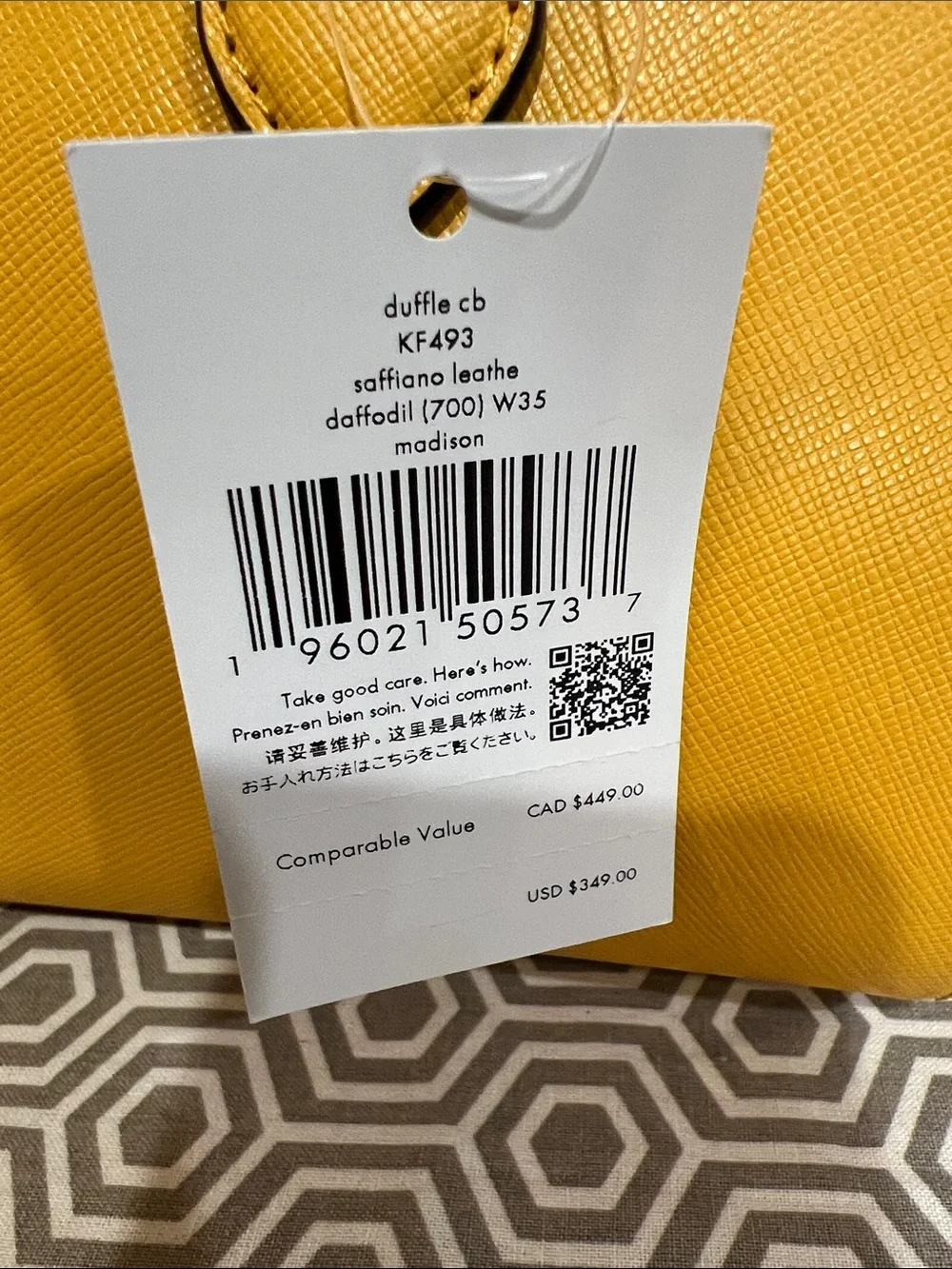 kate spade daffodil MADISON Saffiano Duffle cb Satchel KF493